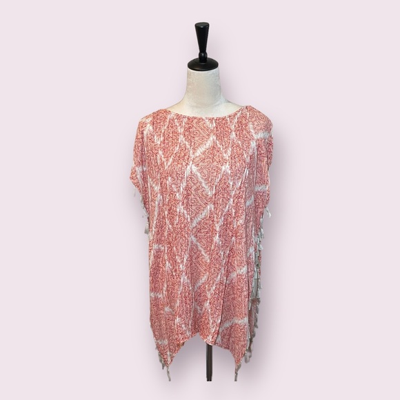 Chicos Boho Poncho Geometric print Long line Tassel Top Size Women’s S/M - Picture 1 of 4
